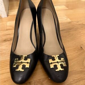 Tory Burch Black Heels with Gold Emblem